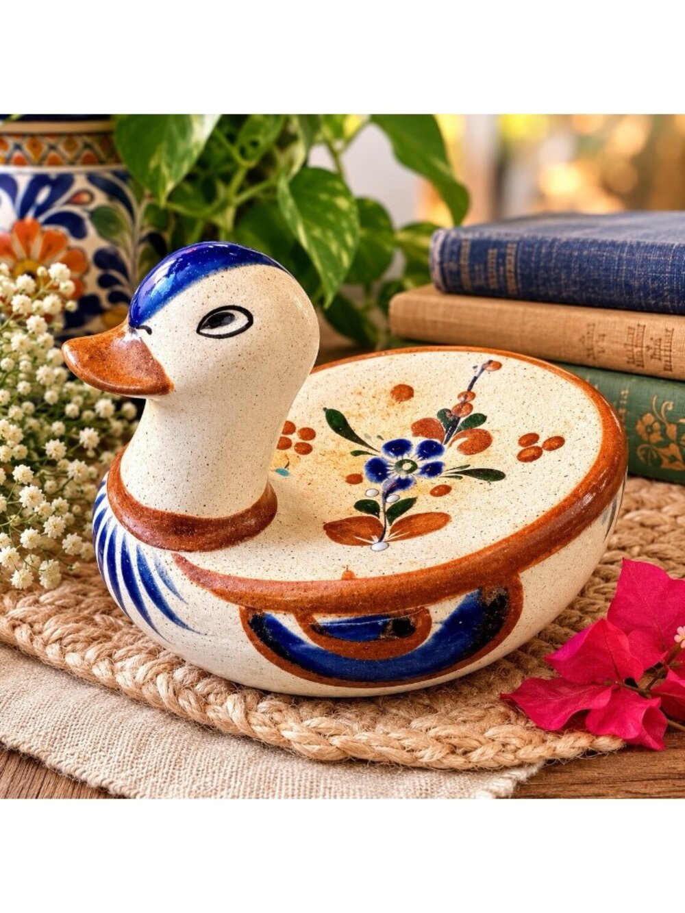 Vintage Mexican Signed Tonala Mexican Pottery Bird Duck Handpainted Folk Art